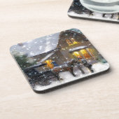 Weihnachts-Pferdetransport Winterlandschaft Getränkeuntersetzer (Linke Seite)