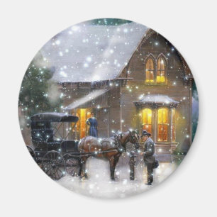 Weihnachts-Pferdetransport Winterlandschaft Magnet