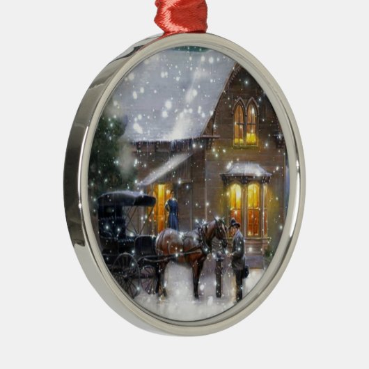 Weihnachts-Pferdetransport Winterlandschaft Ornament Aus Metall (Rechts)