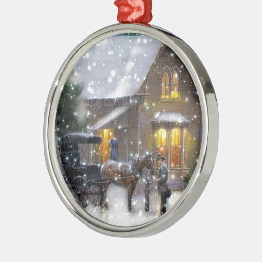 Weihnachts-Pferdetransport Winterlandschaft Ornament Aus Metall (Links)