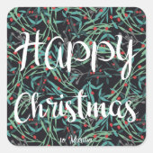 Weihnachts-Pflanze in Schwarz Quadratischer Aufkleber (Vorderseite)