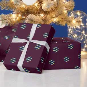Weihnachts-Pflaumen-Purple-Navy-Gold-Ornamente Geschenkpapier
