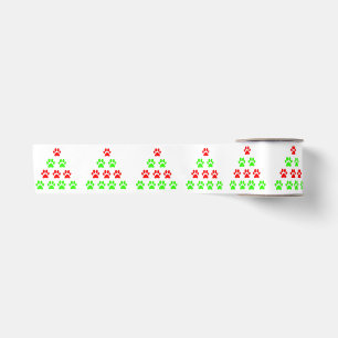 Weihnachts-Pfoten-Haustierbaum-Designmuster grün r Satinband