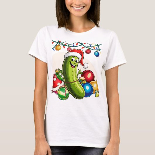 Weihnachts-Pickle-Cartoon-Charakter T-Shirt (Vorderseite)