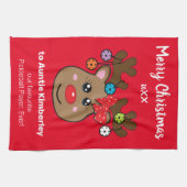 Weihnachts-Pickleball mit Rentier Girl Kitchen Geschirrtuch (Horizontal)