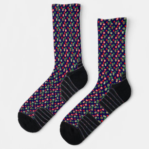 Weihnachts-Pickleball-Rot-Grüne-Paddles-Bälle-Blau Socken