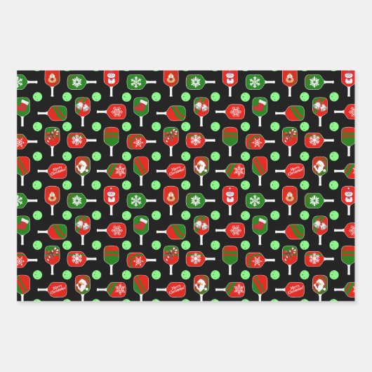 Weihnachts-Pickleball Rotes Grünes blaues Schneefl Geschenkpapier Set (Vorderseite 3)