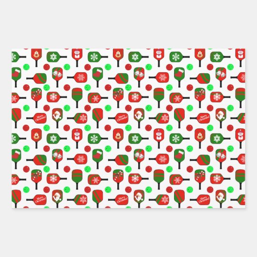 Weihnachts-Pickleball Rotes Grünes blaues Schneefl Geschenkpapier Set (Vorderseite 2)