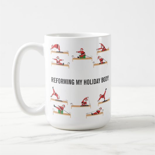 Weihnachts-Pilates-Reformer Santa Kaffeetasse (Links)
