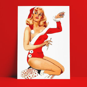 Weihnachts-Pin-Up Postkarte