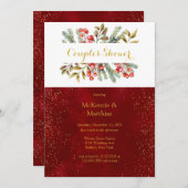 Weihnachts-Pine Berrie Burgundy Gold Couples Dusch Einladung (Vorne/Hinten)