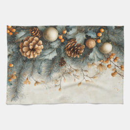 Weihnachts-Pine Cones Holly Gold Ornamente Geschirrtuch