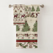 Weihnachts Pine Forest Deer Antlers Merry n Bright Badhandtuch Set (Insitu)