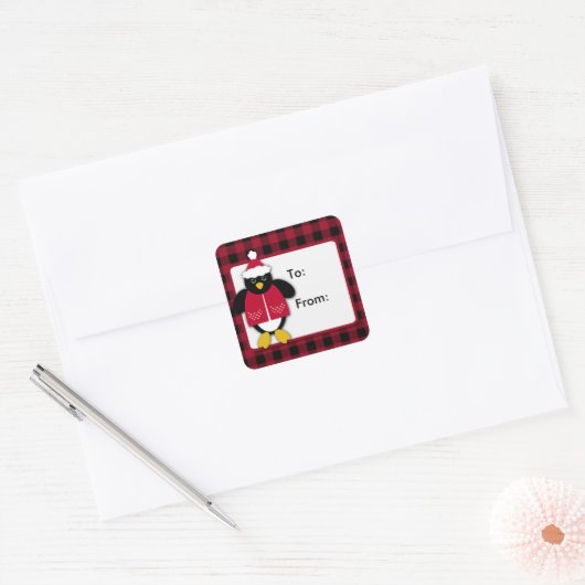 Weihnachts-Pinguin-Aufkleber Quadratischer Aufkleber (Umschlag)