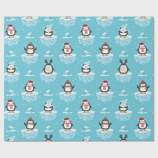 Weihnachts-Pinguin-Eisflussmuster Geschenkpapier (Flach)