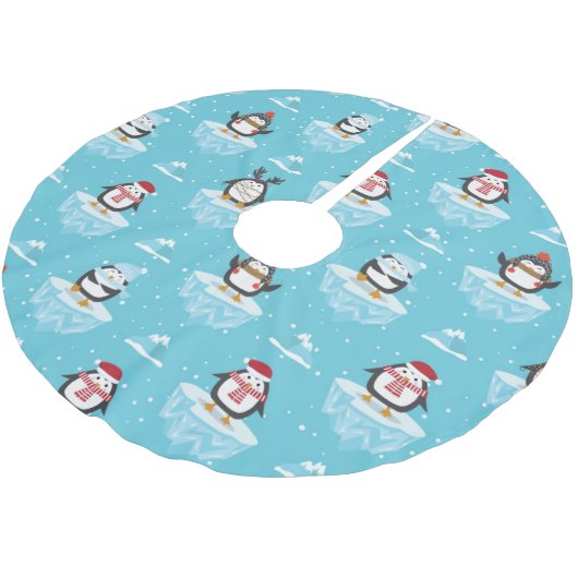 Weihnachts-Pinguin-Eisflussmuster Polyester Weihnachtsbaumdecke (Schrägansicht)