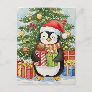 Weihnachts-Pinguin-Grußkarte Wasserfarben-Feiertag Postkarte