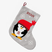 Weihnachts-Pinguin-Individuelle Name Großer Weihnachtsstrumpf (Vorderansicht (hängend))