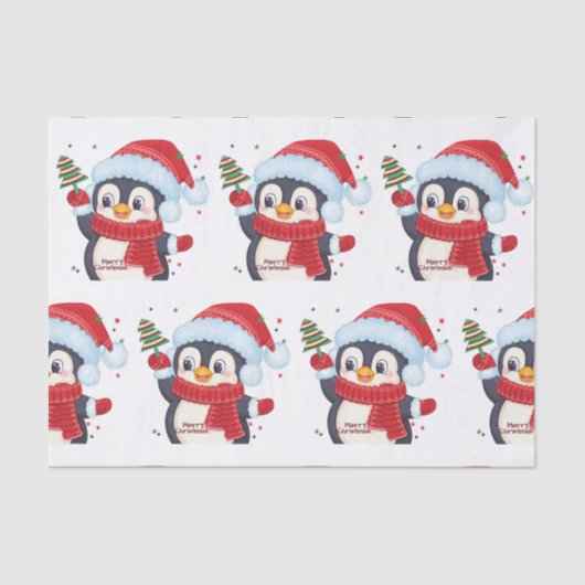 Weihnachts-Pinguin mit einem Baum Seidenpapier (Vorderseite)