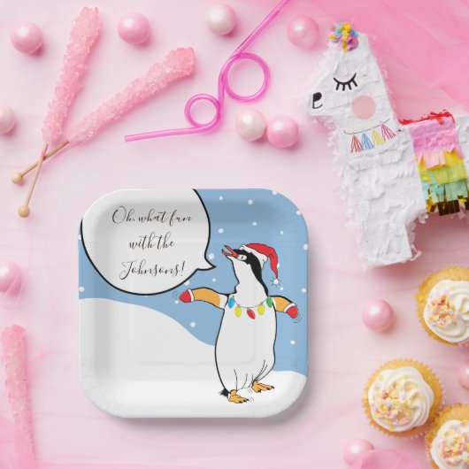 Weihnachts Pinguin Skiing Pappteller (Party)
