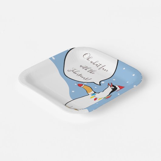 Weihnachts Pinguin Skiing Pappteller (Gewinkelt)