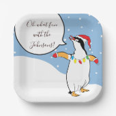 Weihnachts Pinguin Skiing Pappteller (Vorderseite)