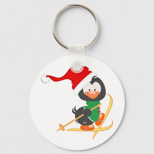 Weihnachts Pinguin Skiing Schlüsselanhänger (Vorderseite)