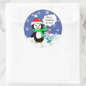 Weihnachts-Pinguin und Schneebauer Vogelgezwitsche Runder Aufkleber (Tasche)