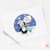 Weihnachts-Pinguin und Schneebauer Vogelgezwitsche Runder Aufkleber (Umschlag)