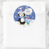 Weihnachts-Pinguin und Schneebauer Vogelgezwitsche Runder Aufkleber (Tasche)