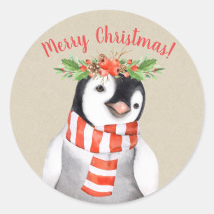 Weihnachts Pinguin Vogel Land Feiertag Brauch Runder Aufkleber