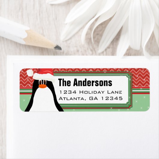 Weihnachts-Pinguin Zickzack Muster-Rücksendeadress (Insitu)