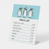 Weihnachts-Pinguine auf blau - Weihnachtspreislist Sockelschild (Vorderseite)