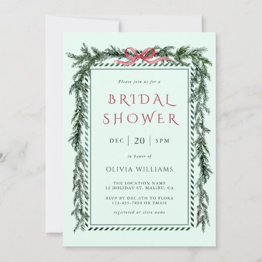 Weihnachts-Piniengarten Brautparty Light Green Einladung (Vorderseite)