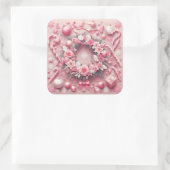 Weihnachts-Pink-Candy-Canes-Balls Kranz Quadratischer Aufkleber (Tasche)
