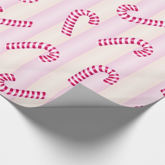 Weihnachts Pink Candycanes Muster Geschenkpapier (Ecke)