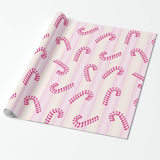 Weihnachts Pink Candycanes Muster Geschenkpapier (Ungerollt)