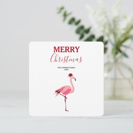 Weihnachts Pink Flamingo Bird mit Weihnachtsmannmü (Stehend Vorderseite)
