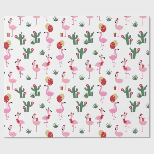 Weihnachts-Pink Flamingo Feierabend Geschenkpapier (Flach)