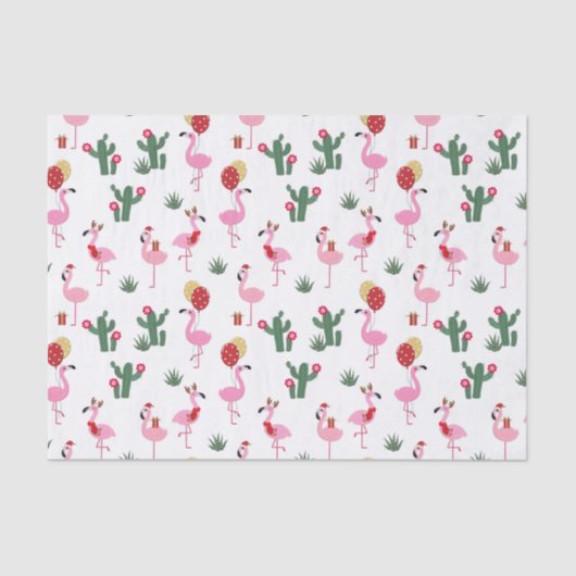 Weihnachts-Pink Flamingo Feierabend Seidenpapier (Vorderseite)