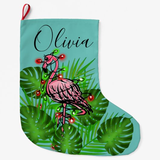Weihnachts Pink Flamingo Tinkelleuchten Großer Weihnachtsstrumpf (Vorderseite)