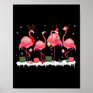 Weihnachts-Pink-Flamingo-Weihnachtsmann-Hut-Weintr Poster