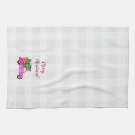 Weihnachts-Pink-LKW mit Baum und Wünschen Geschirrtuch