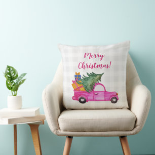 Weihnachts-Pink-LKW mit Baum und Wünschen Kissen