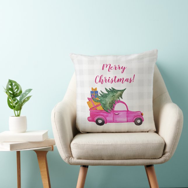 Weihnachts-Pink-LKW mit Baum und Wünschen Kissen (Stuhl )