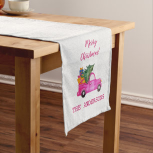 Weihnachts-Pink-LKW mit Baum und Wünschen Kurzer Tischläufer