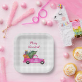 Weihnachts-Pink-LKW mit Baum und Wünschen Pappteller (Party)
