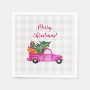 Weihnachts-Pink-LKW mit Baum und Wünschen Serviette