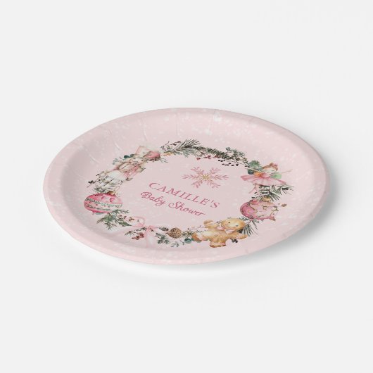 Weihnachts-Pink-Nutcracker-Kinderdusche Pappteller (Schrägansicht)