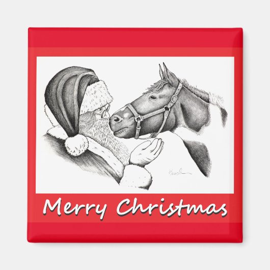 Weihnachts Pinto Paint Horse und Santa Magnet (Vorne)